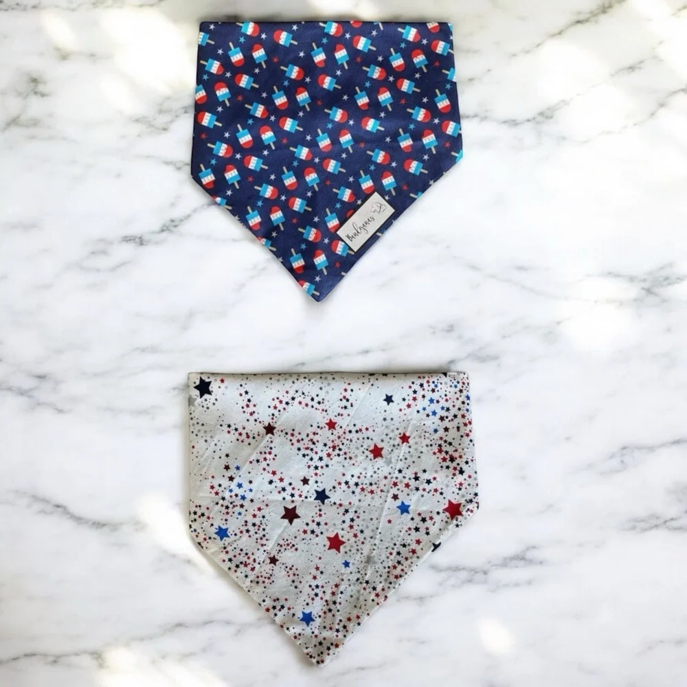DOG Bandana - Patriotic Cool Treats & Stars - Size L Large